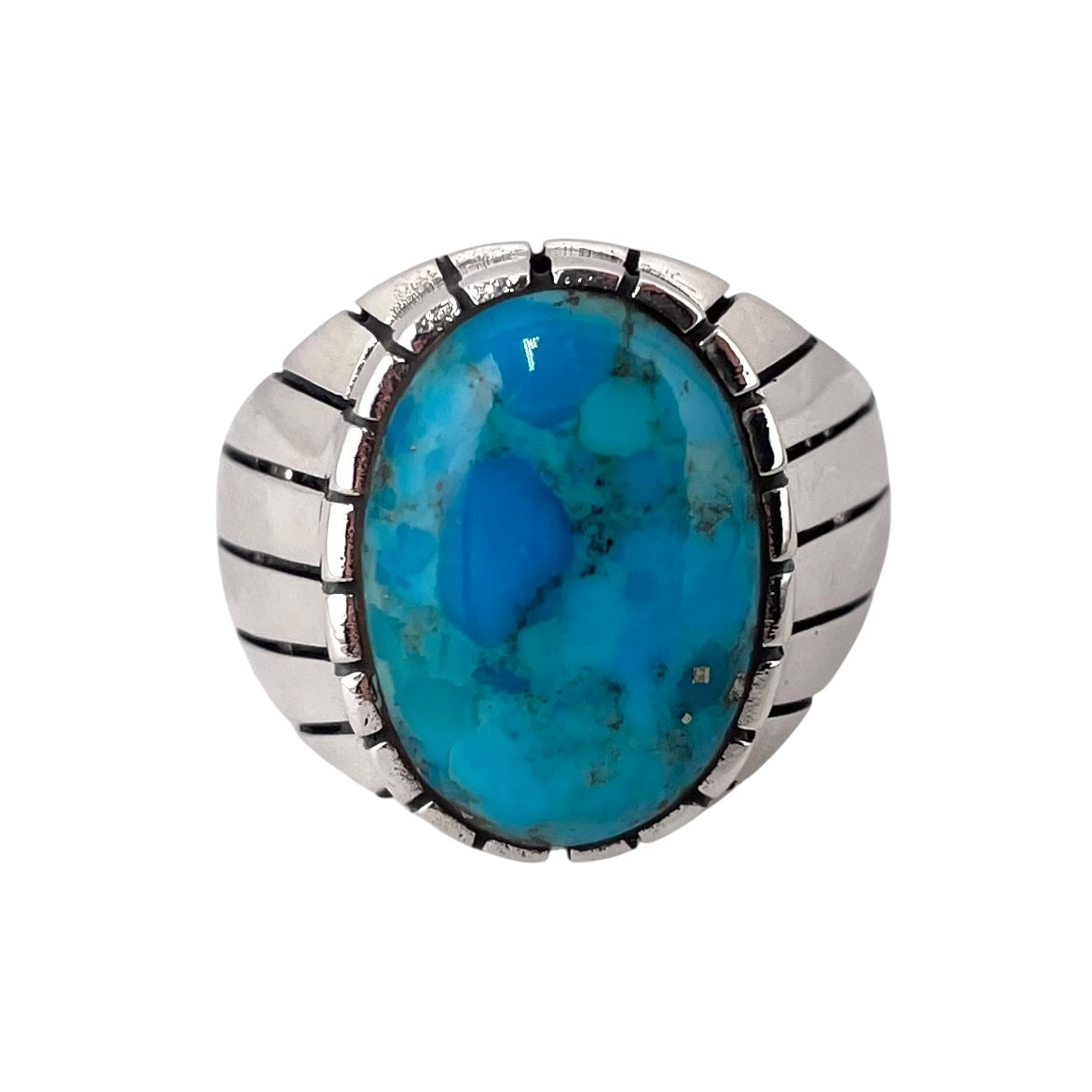 Turquoise Stone Round Oval Ring Sterling Silver