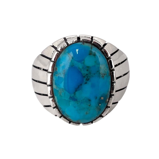 Turquoise Stone Round Oval Ring Sterling Silver