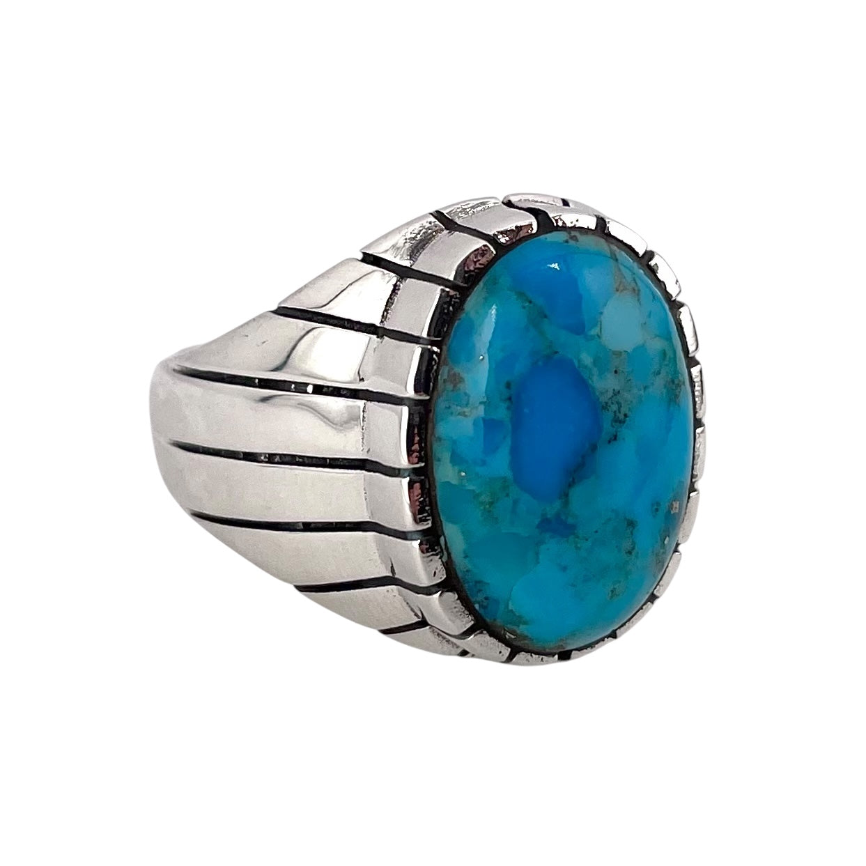 Turquoise Stone Round Oval Ring Sterling Silver