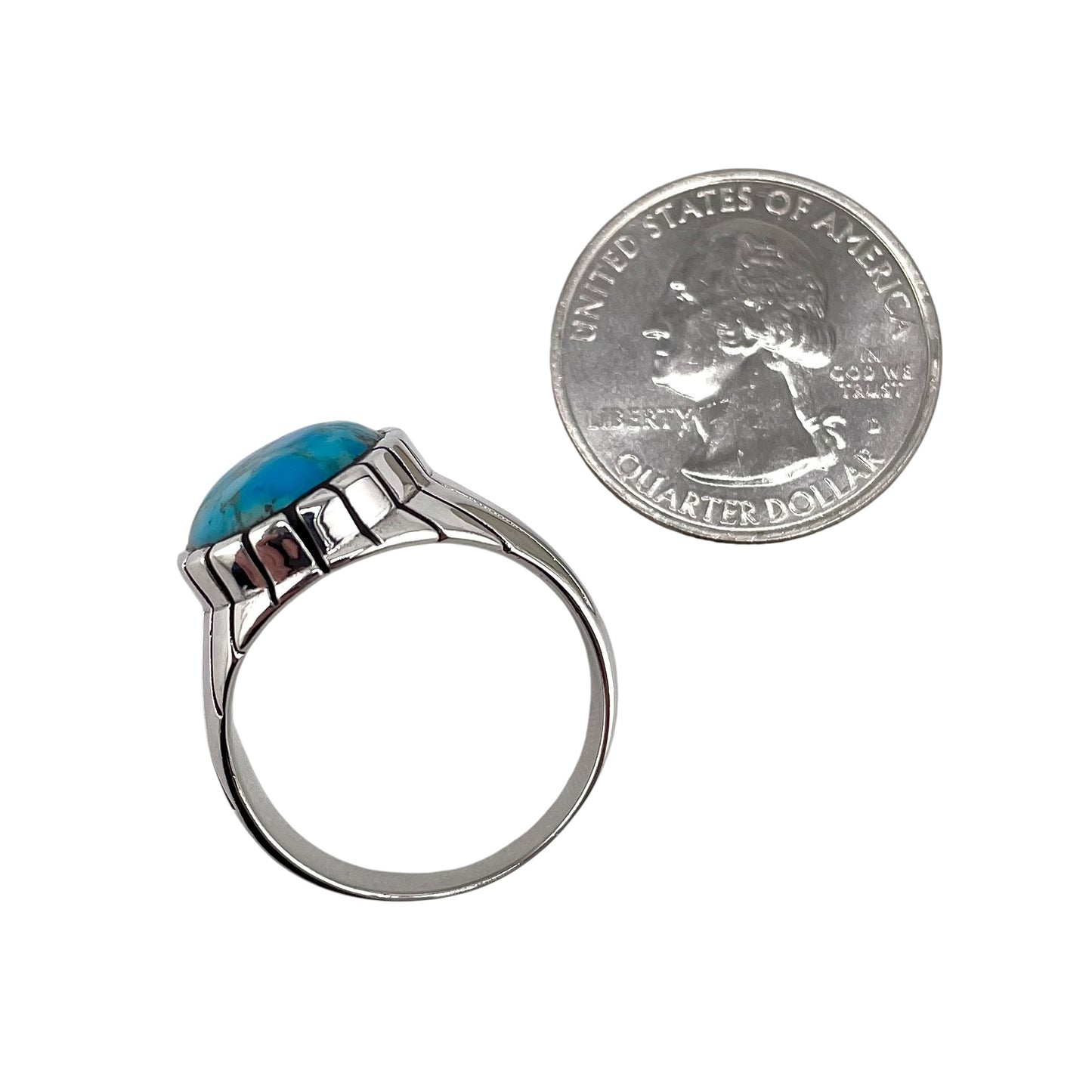 Turquoise Stone Round Oval Ring Sterling Silver