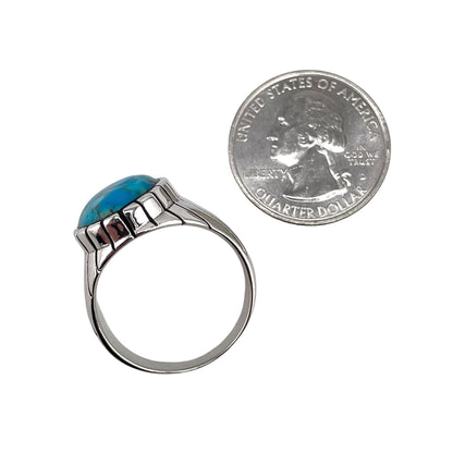 Turquoise Stone Round Oval Ring Sterling Silver