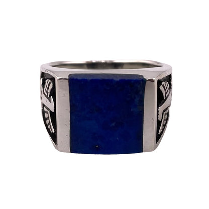 Lapis Square Stone Thunderbird Mens Ring Sterling Silver