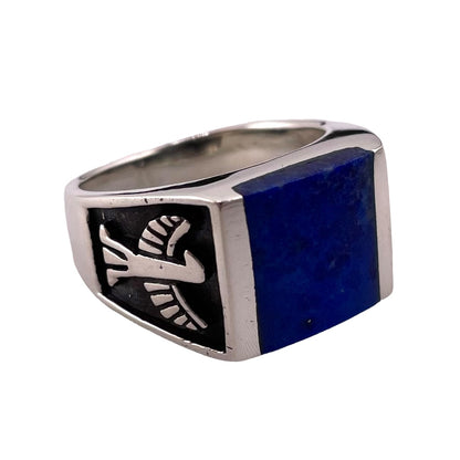 Lapis Square Stone Thunderbird Mens Ring Sterling Silver