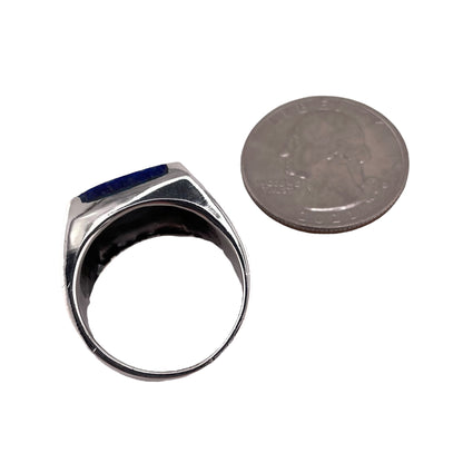 Lapis Square Stone Thunderbird Mens Ring Sterling Silver