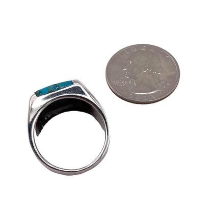 Turquoise Square Stone Thunderbird Mens Ring Sterling Silver