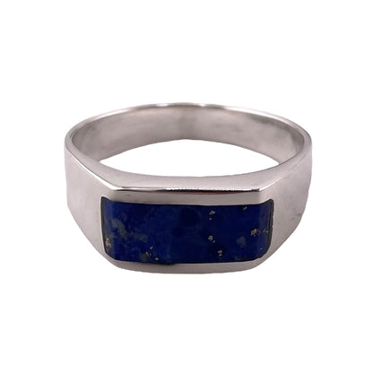Lapis Inlay Rectangle Stone Ring Sterling Silver
