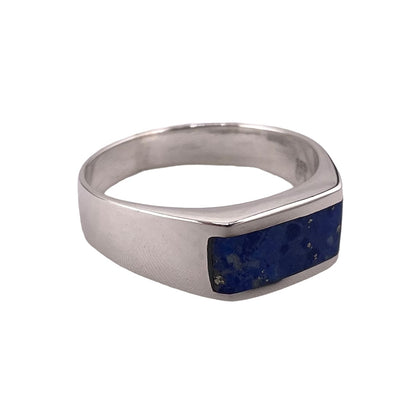 Lapis Inlay Rectangle Stone Ring Sterling Silver