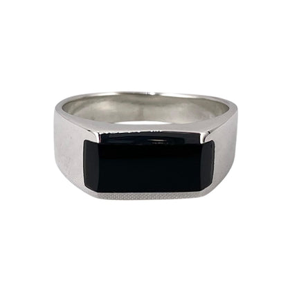 Black Onyx Inlay Rectangle Stone Rectangle Ring Sterling Silver
