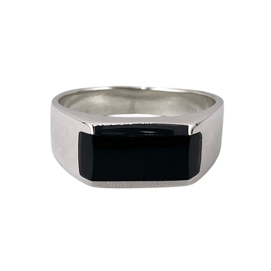 Black Onyx Inlay Rectangle Stone Rectangle Ring Sterling Silver