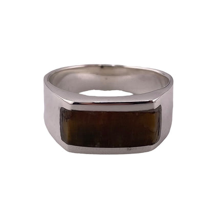 Tiger Eye Inlay Rectangle Stone Ring Sterling Silver
