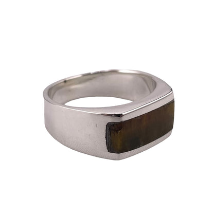 Tiger Eye Inlay Rectangle Stone Ring Sterling Silver