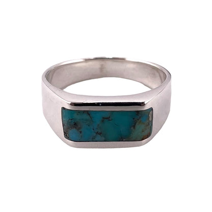 Turquoise Inlay Rectangle Stone Ring Sterling Silver