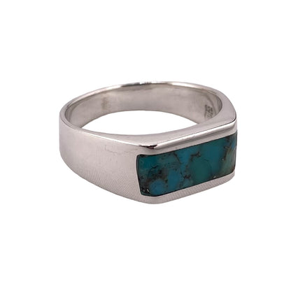 Turquoise Inlay Rectangle Stone Ring Sterling Silver