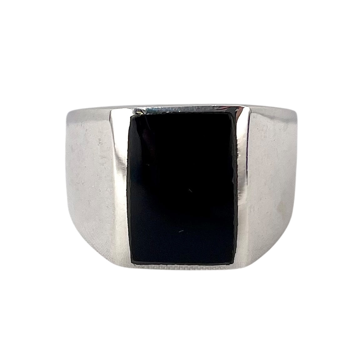 Black Onyx Rectangle Stone Ring Sterling Silver