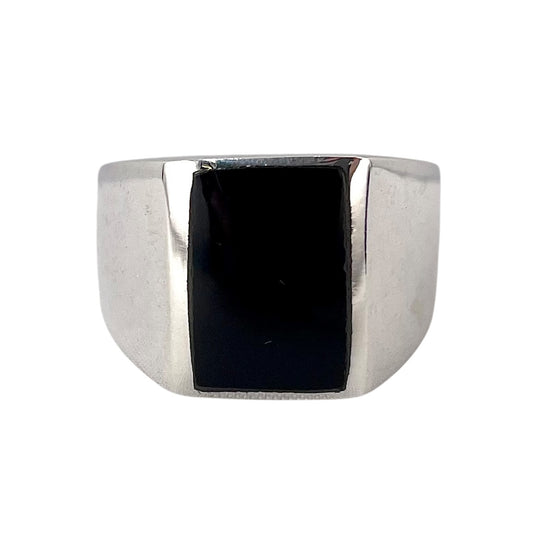 Black Onyx Rectangle Stone Ring Sterling Silver