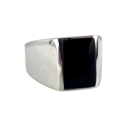 Black Onyx Rectangle Stone Ring Sterling Silver