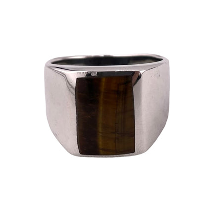 Tiger Eye Rectangle Stone Ring Sterling Silver