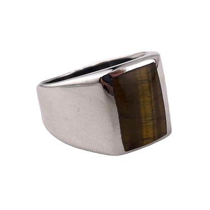 Tiger Eye Rectangle Stone Ring Sterling Silver
