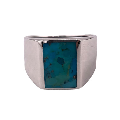 Turquoise Rectangle Stone Ring Sterling Silver