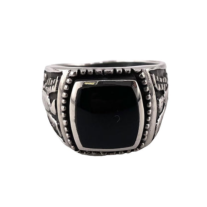 Black Onyx Stone Thunderbird Mens Ring Sterling Silver