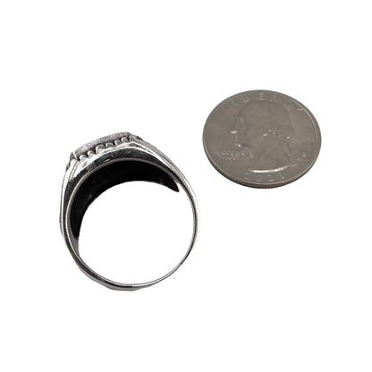 Black Onyx Stone Thunderbird Mens Ring Sterling Silver