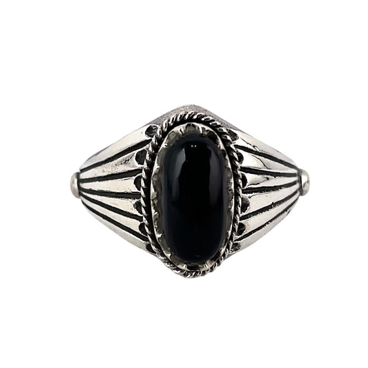 Black Onyx Stone Oval Ring Sterling Silver