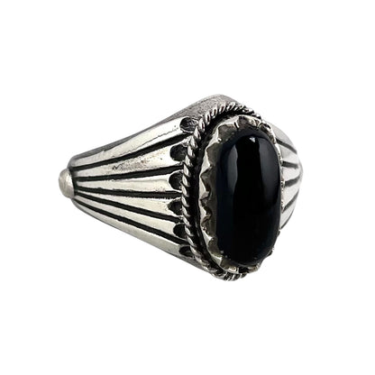 Black Onyx Stone Oval Ring Sterling Silver