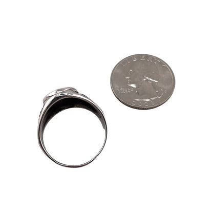 Black Onyx Oval Stone Thunderbird Mens Ring Sterling Silver