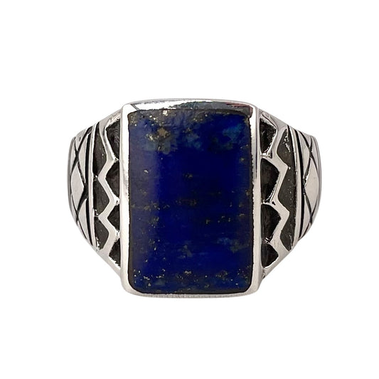 Lapis Rectangle Stone Mens Ring Sterling Silver