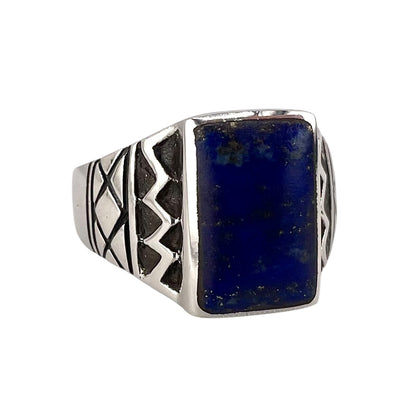 Lapis Rectangle Stone Mens Ring Sterling Silver