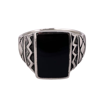 Black Onyx Rectangle Stone Mens Ring Sterling Silver