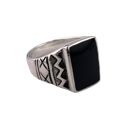 Black Onyx Rectangle Stone Mens Ring Sterling Silver