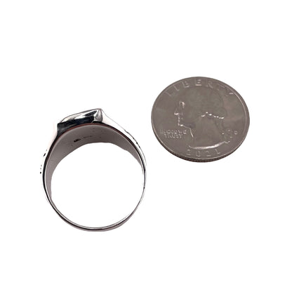 Black Onyx Rectangle Stone Mens Ring Sterling Silver