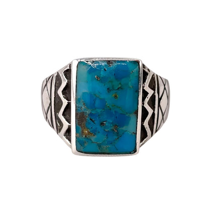 Turquoise Rectangle Stone Mens Ring Sterling Silver