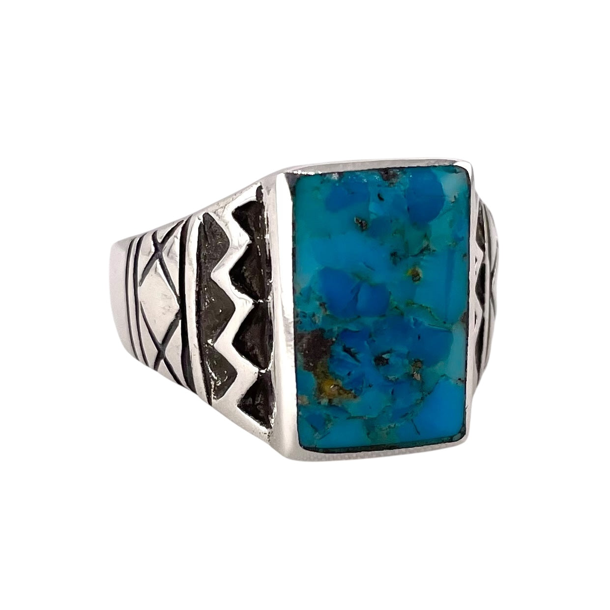 Turquoise Rectangle Stone Mens Ring Sterling Silver