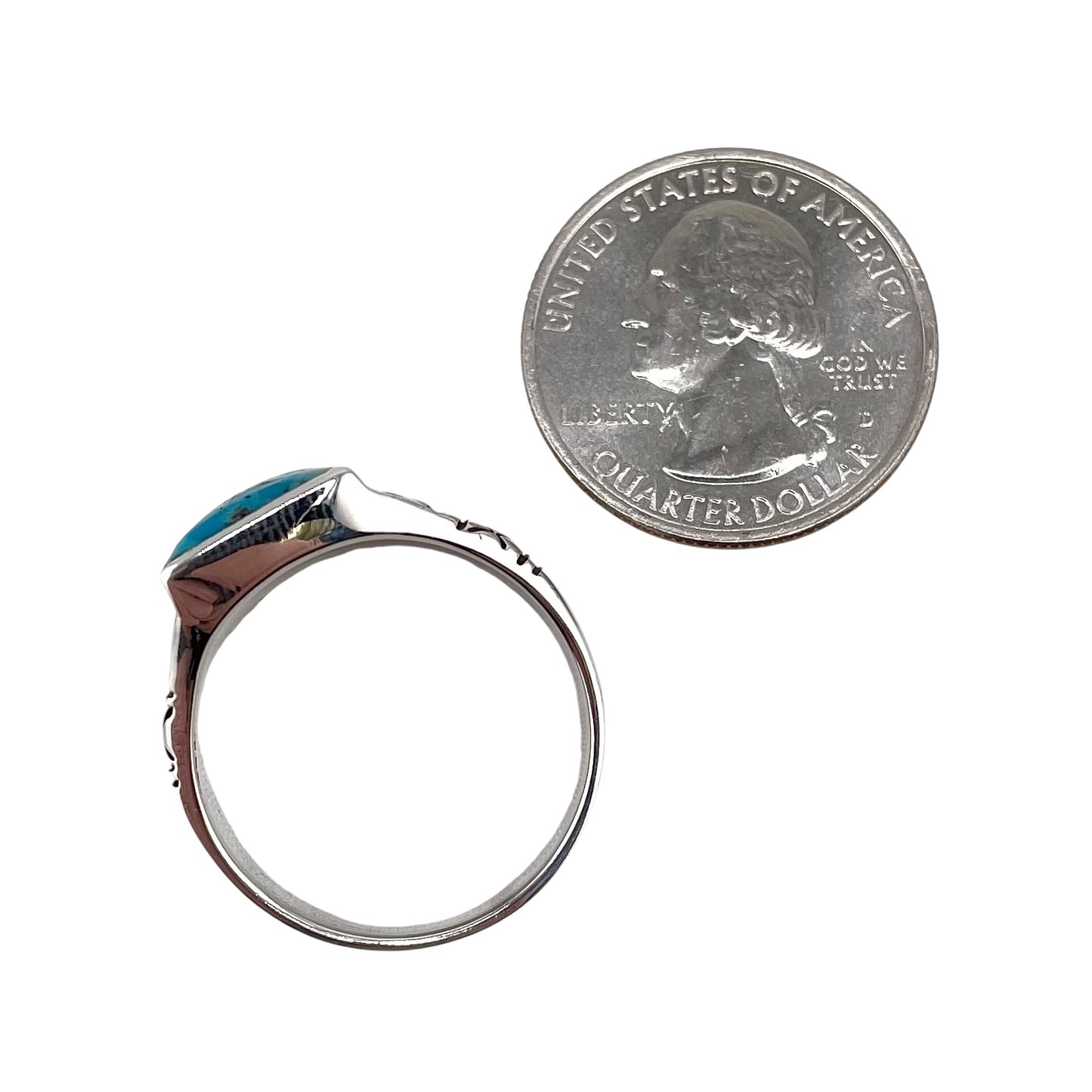 Turquoise Rectangle Stone Mens Ring Sterling Silver