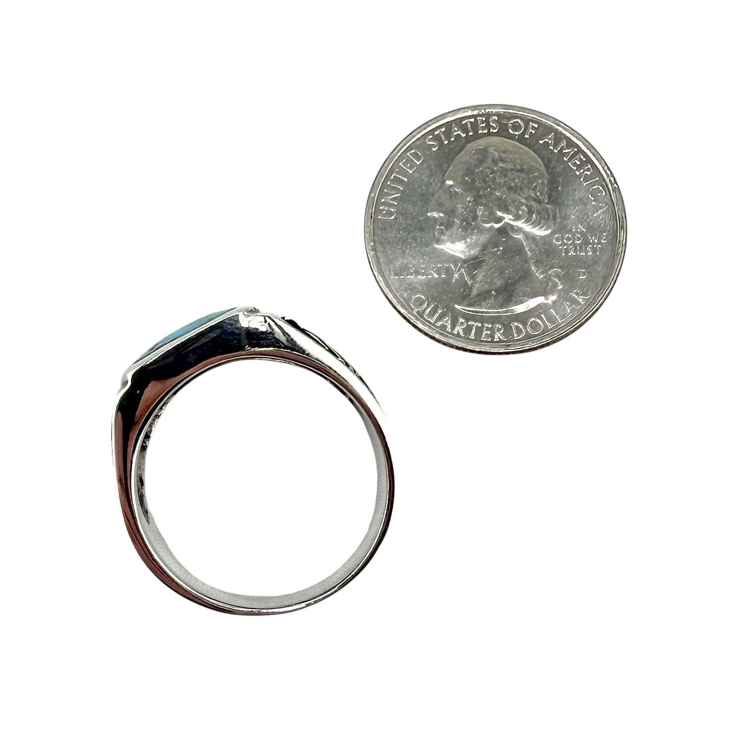 Turquoise Stone Thunderbird Mens Ring Sterling Silver