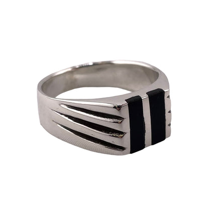 Black Onyx Inlay Stone Ring Sterling Silver