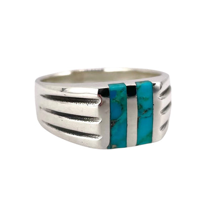Turquoise Inlay Stone Ring Sterling Silver