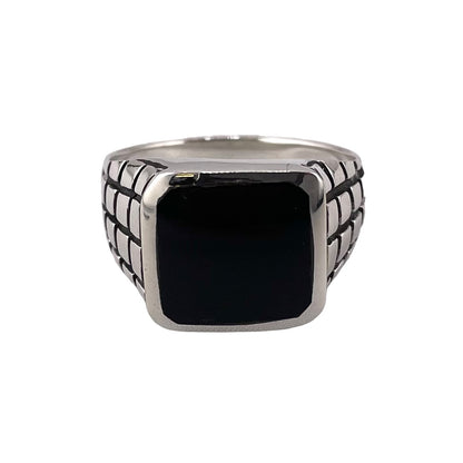 Black Onyx Stone Square Ring Sterling Silver