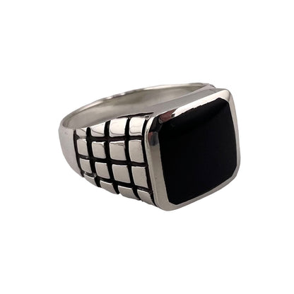 Black Onyx Stone Square Ring Sterling Silver