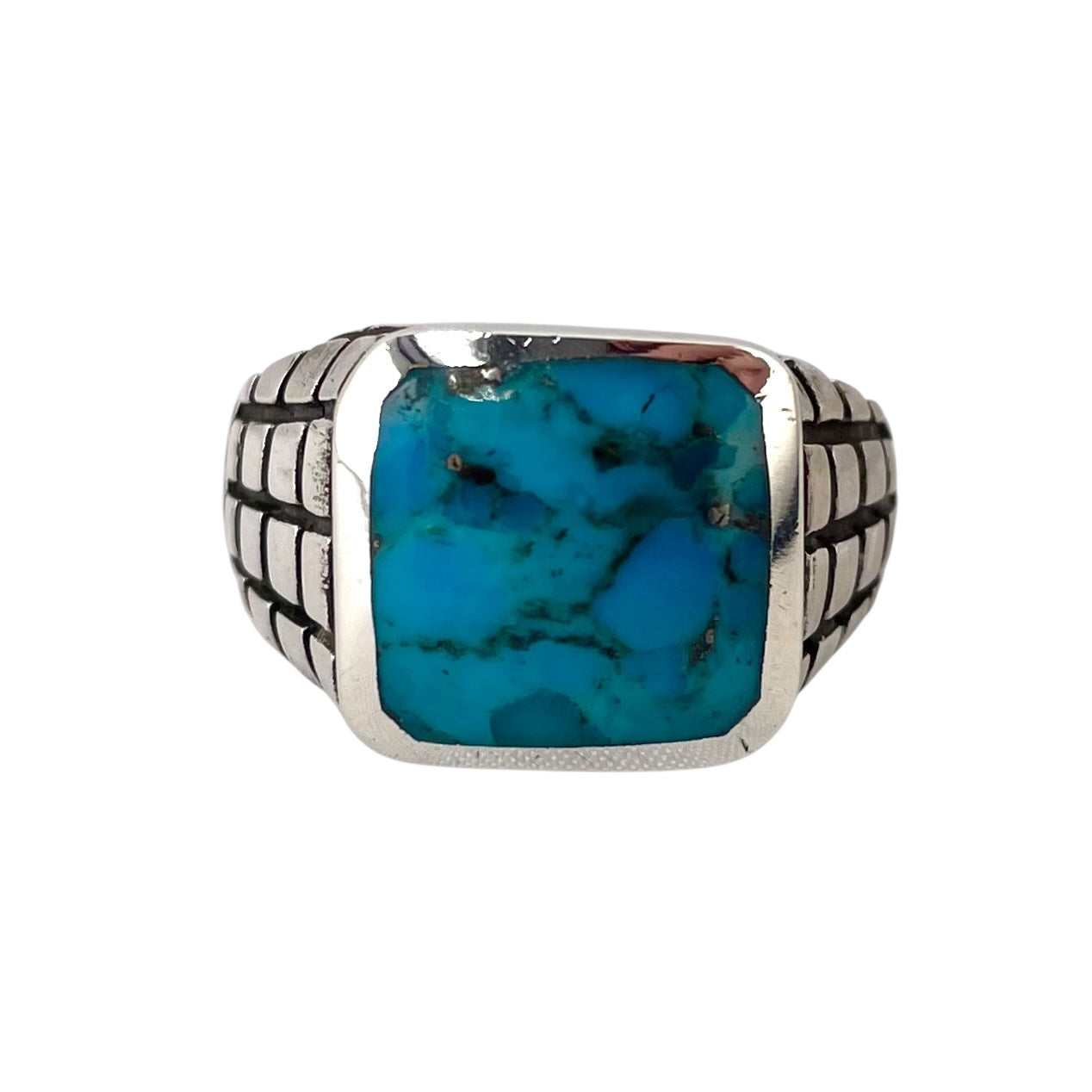 Turquoise Stone Square Ring Sterling Silver
