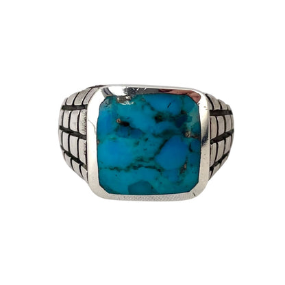 Turquoise Stone Square Ring Sterling Silver