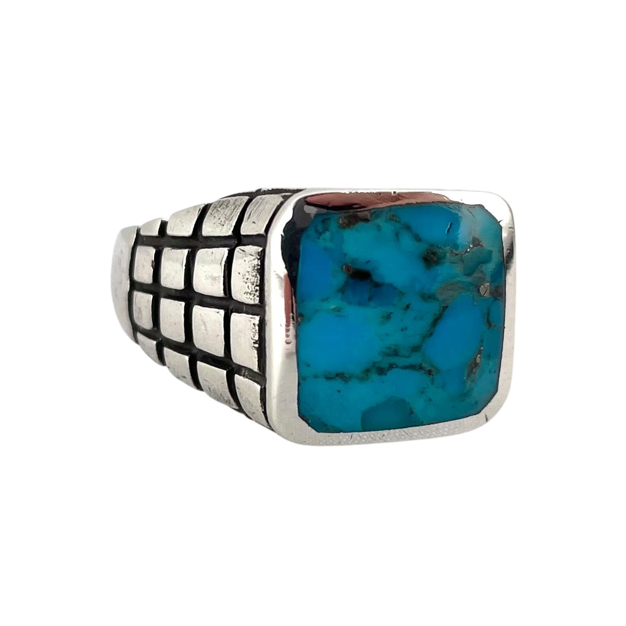 Turquoise Stone Square Ring Sterling Silver