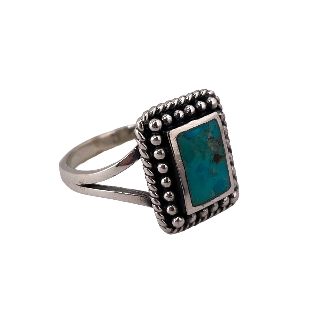 Rope Bead Turquoise Ring Sterling Silver