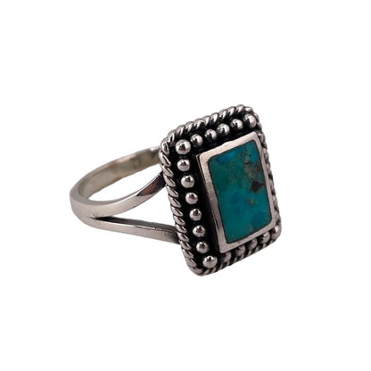 Rope Bead Turquoise Ring Sterling Silver