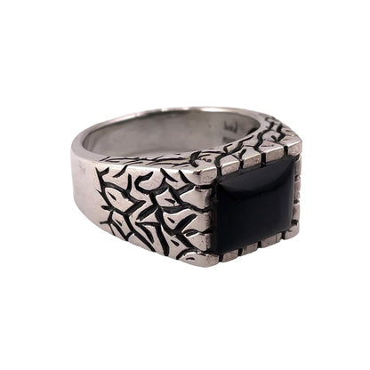 Black Onyx Square Stone Ring Sterling Silver