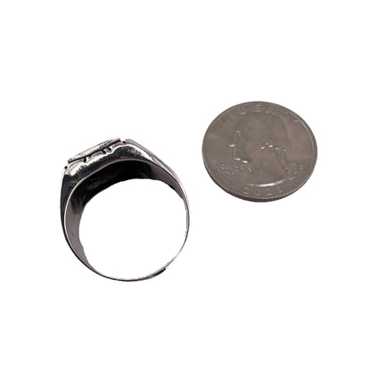 Black Onyx Rectangle Stone Thunderbird Mens Ring Sterling Silver