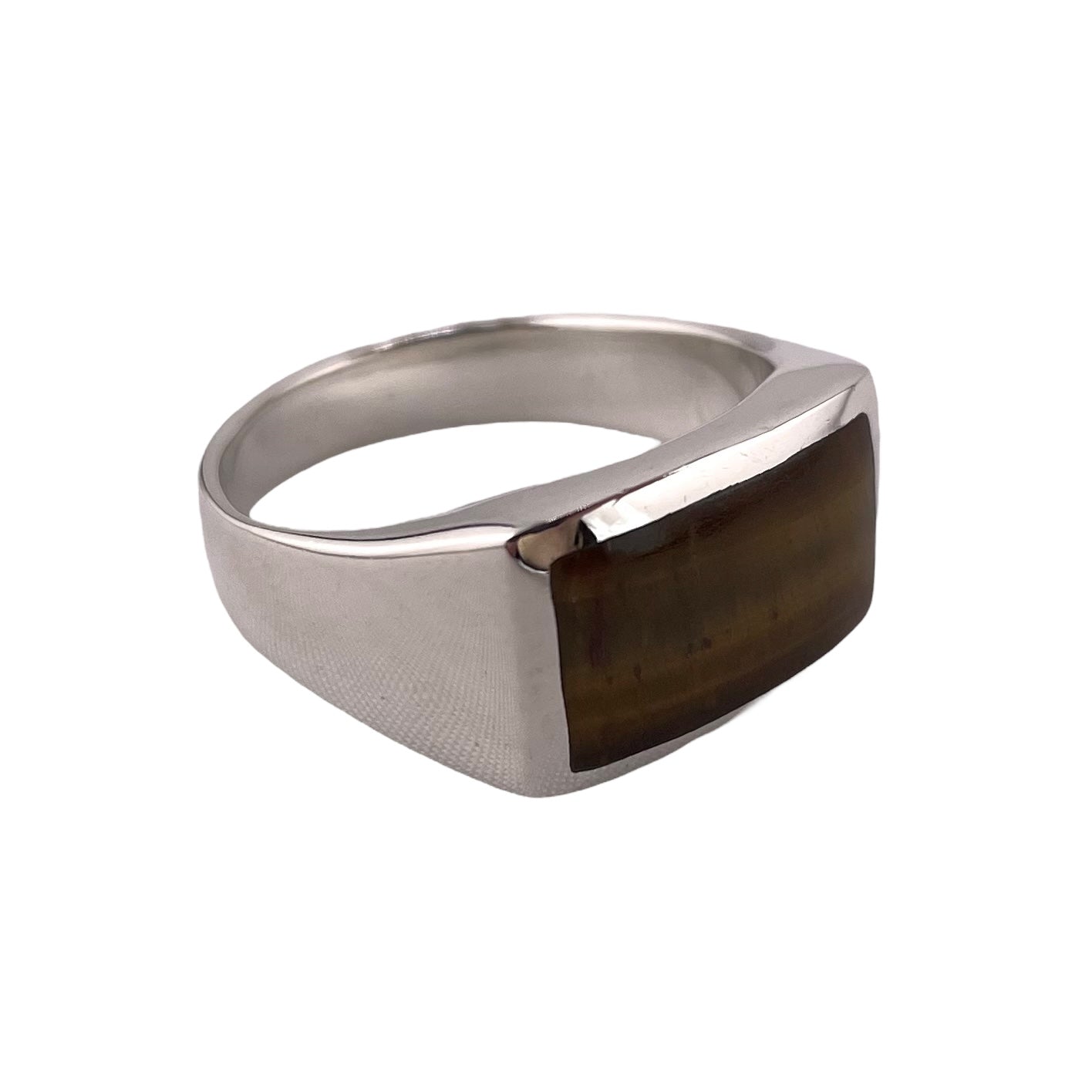 Tiger Eye Rectangle Stone Ring Sterling Silver