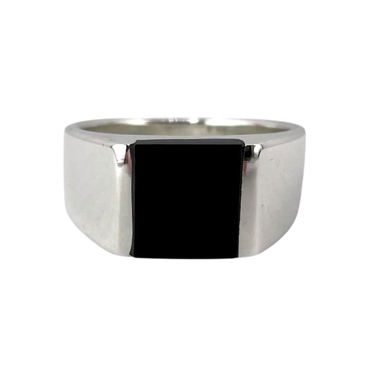 Black Onyx Square Stone Ring Sterling Silver